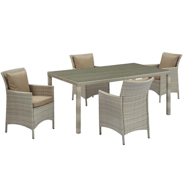 Patio Trasero Conduit Outdoor Patio Wicker Rattan Dining Set, Light Gray Mocha - 5 Piece PA1738116